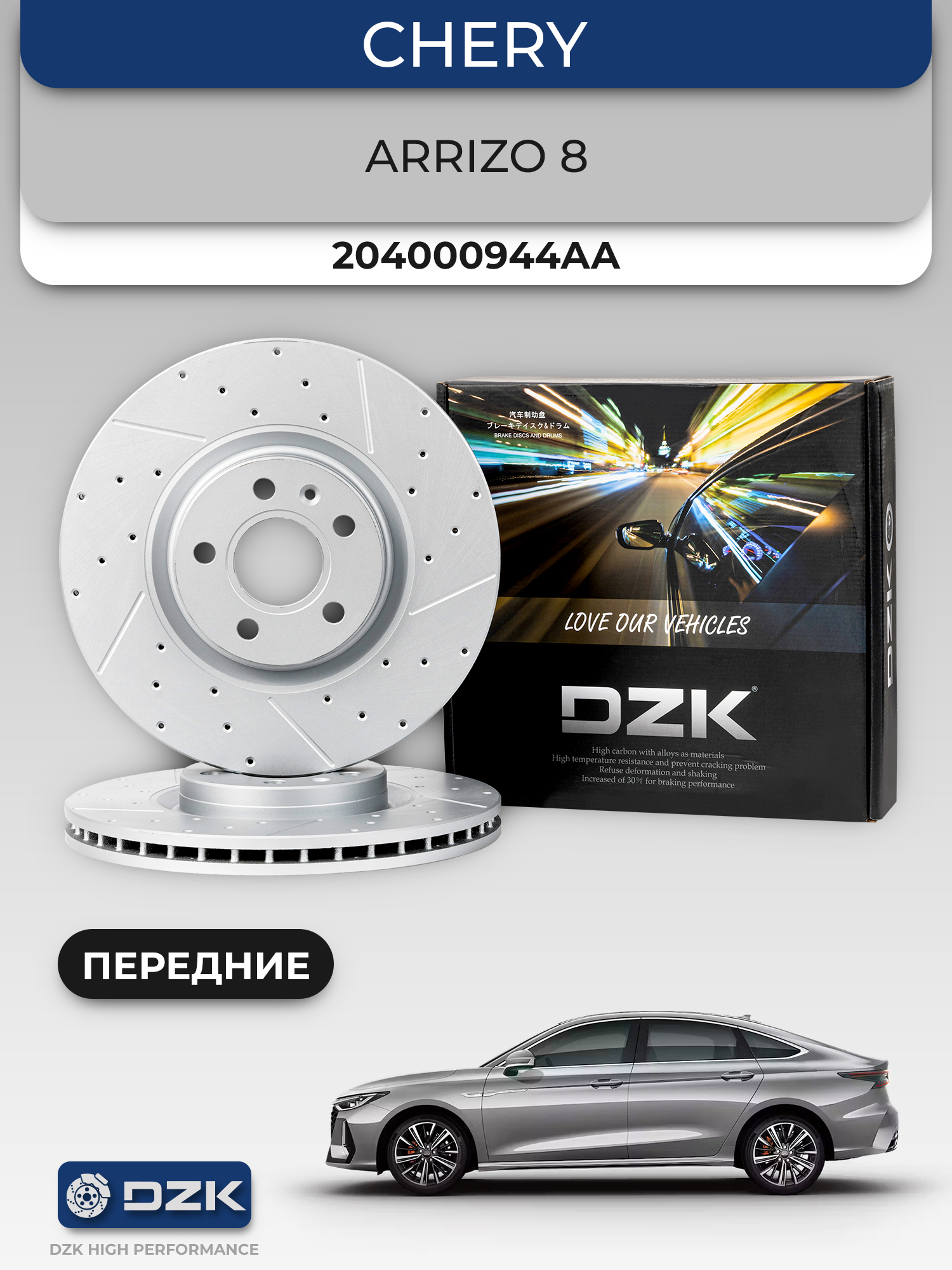 ARRIZO 8 (до 2024). Передние перфорированные тормозные диски DZK21908. 204000944AA - Фото 1